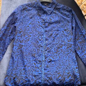 ATTITUDE blouse collar button down, black and blue
